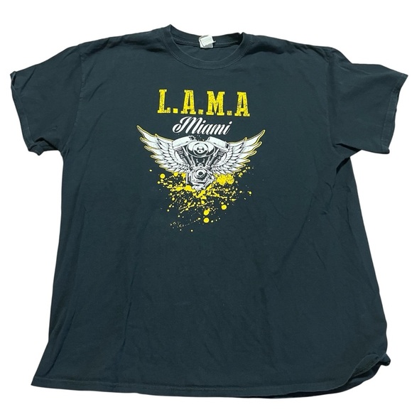 Vintage Motorcycle L.A.M.A Miami Black and Yellow Graphic Tee Size XL Biker - Picture 1 of 6